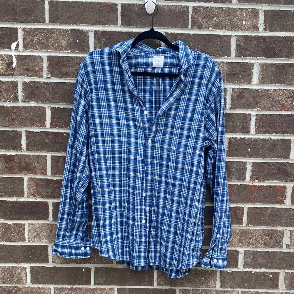 Brooks Brothers Plaid Button Down Shirt Regent Fit Blue White Cotton Unisex M